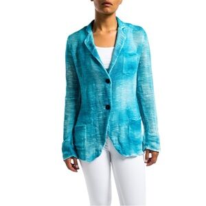 Avant Toi Painted Linen Cotton Thin Jacket Turquoise Size Medium NWT